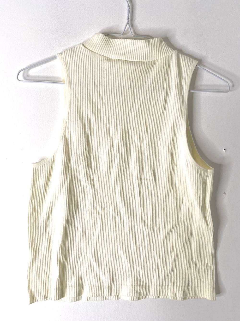 Gypsy + Jade Ivory Ribbed Mock Neck Sleeveless Top Stretch Layering Tee - Picture 3 of 4